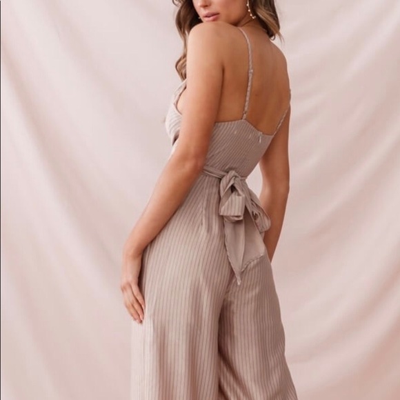 NWT Wide Leg Pinstripe Mocha Jumpsuit - Picture 4 of 5